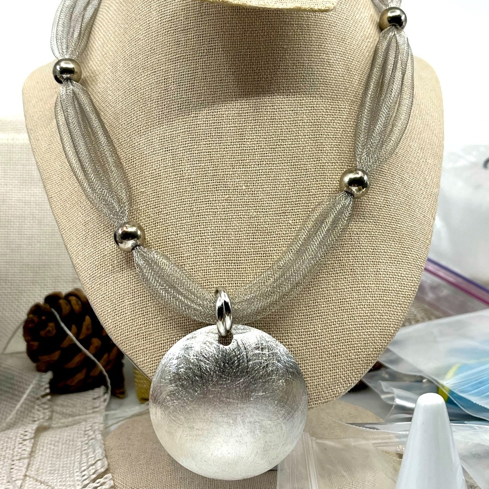 Vintage Milor Italy 925 Sterling Silver Mesh Collar Necklace 16-18" Adjustable